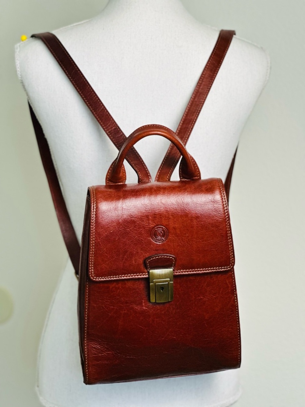 GIUDi Full Grain Cowhide Leather Backpack Cognac Brown Color